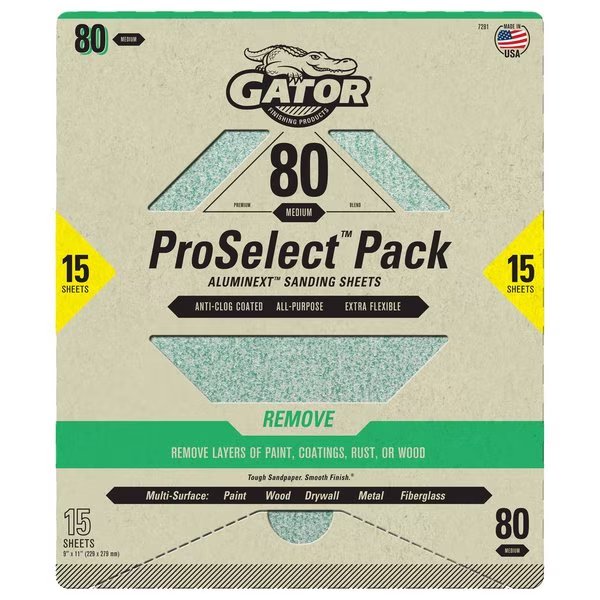 ProSelect Pack AlumiNext Sanding Sheets, 80 Medium Grit, Gator Finishing, Mfr#: 7281